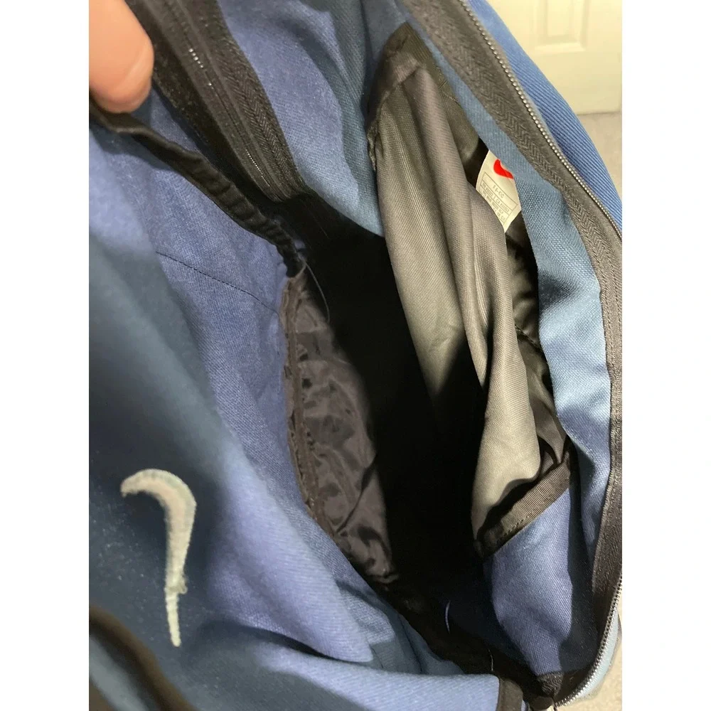 Nike Vintage Backpack Navy Blue Suede Bottom Embroidered Swoosh Y2K School Bag